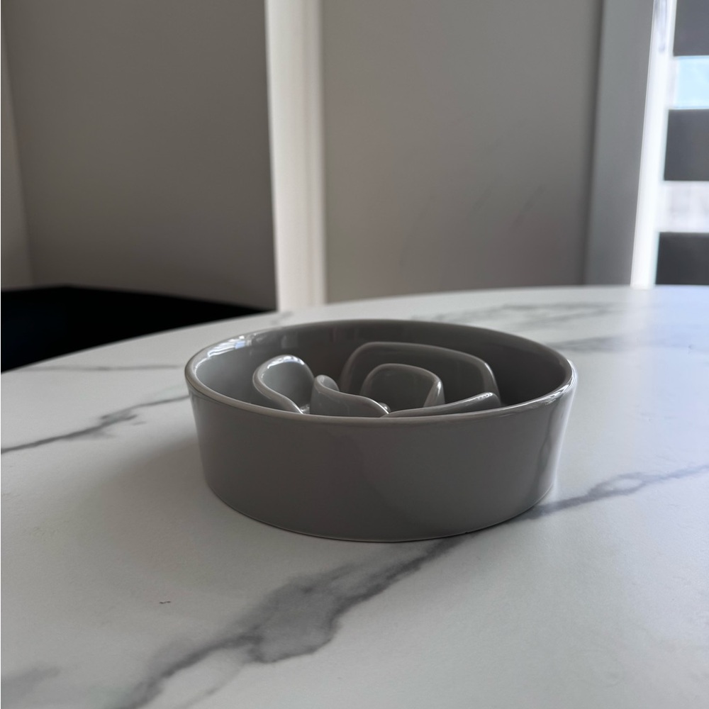 Ceramic Gray Pet Slow Feeder Bowl